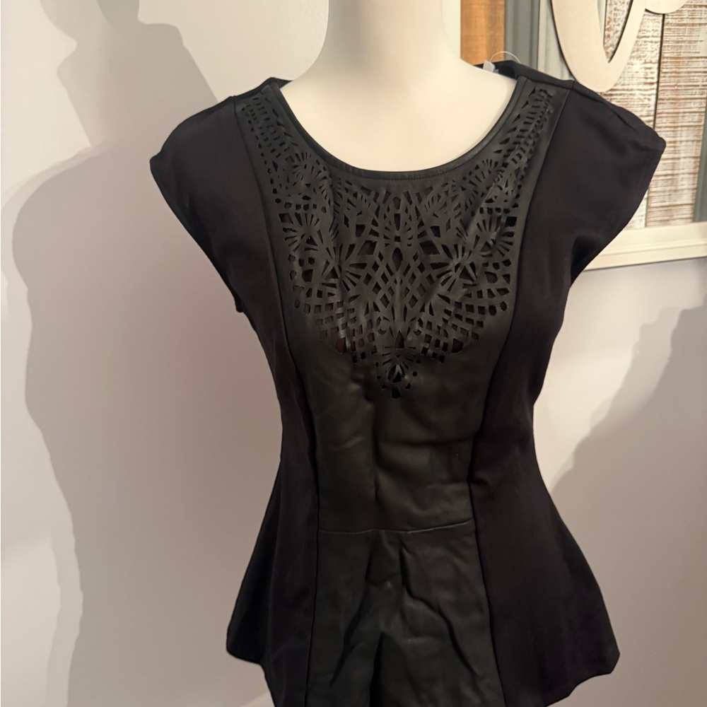 New York & Company Black Cut-Out Blouse